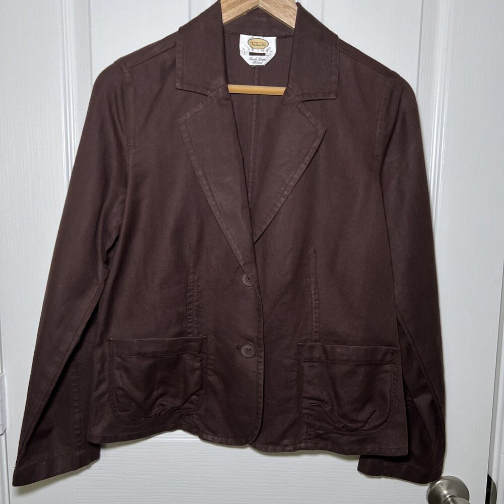 Talbots Irish Linen Blend Jacket Blazer Size 10 Petite Chocolate Brown  Career